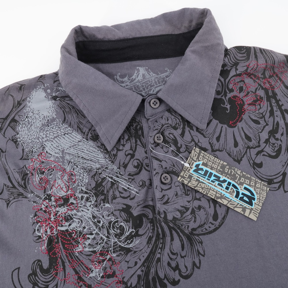 Elixir Graphic Print Cotton Polo Shirt Charcoal Mens XL PS652BL